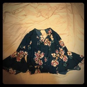 Teal Floral Print Rue 21 Blouse NWOT